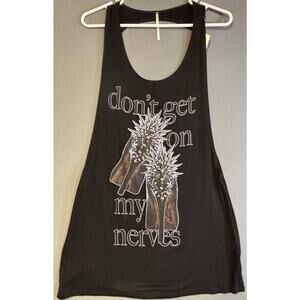 Womens Biker Grunge Tank Top Sm M Shirt Sheer Light Stretch "Don't Get On Nerves